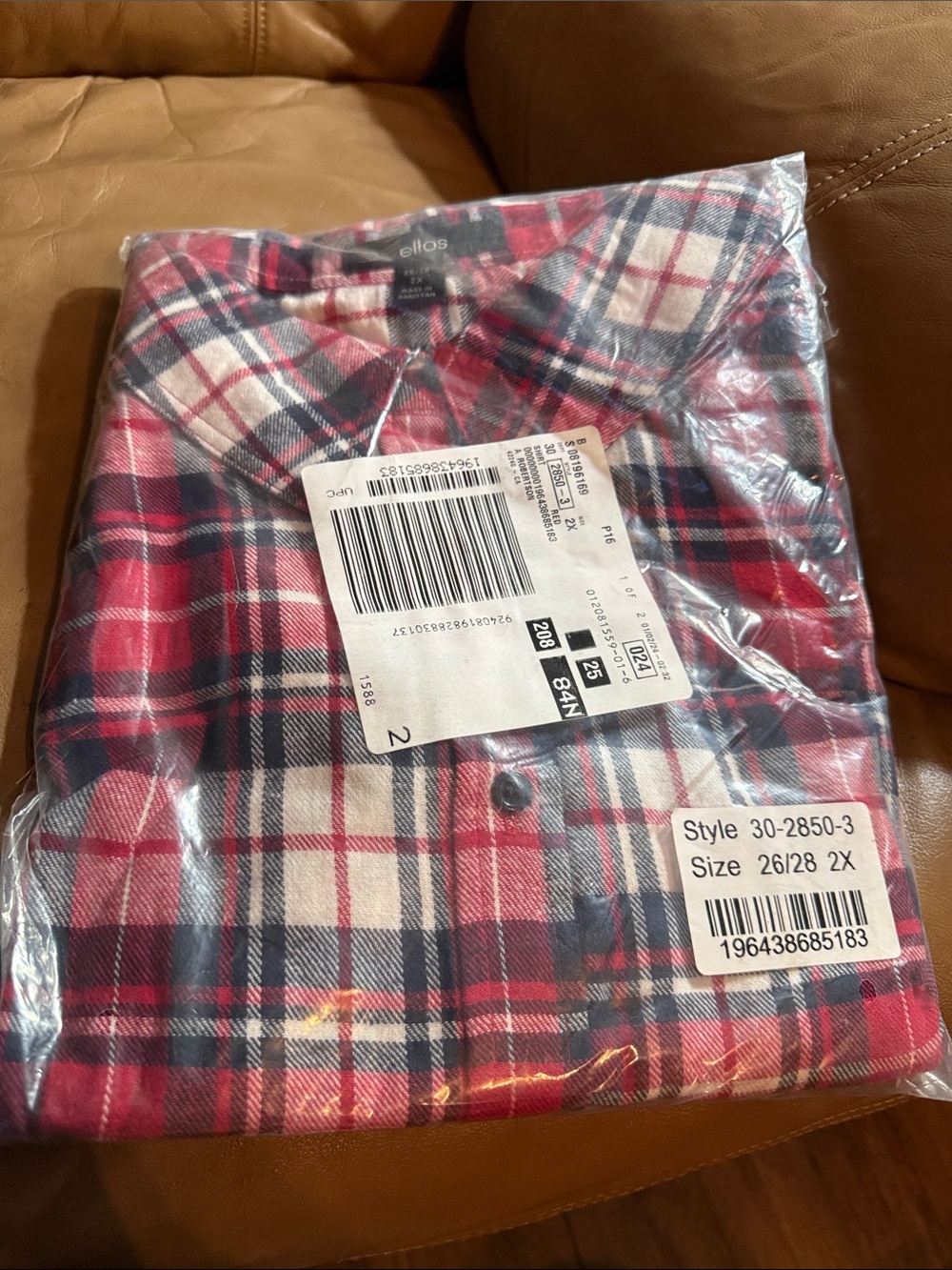 ellos Red, Navy & White Plaid Button-Down Shirt
